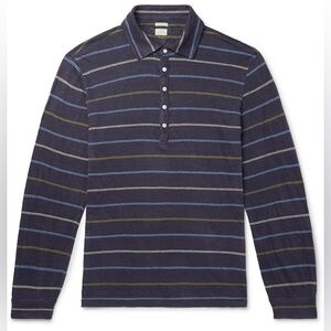 Massimo Alba Navy Striped 100% Linen Long Sleeve N279-1